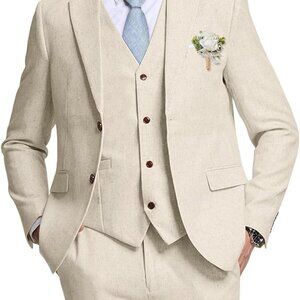 Elegant Slim Fit 3-Piece Men's Linen Suit – Perfect for Weddings & Events